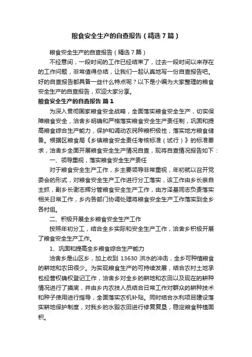 粮食安全生产的自查报告（精选7篇）