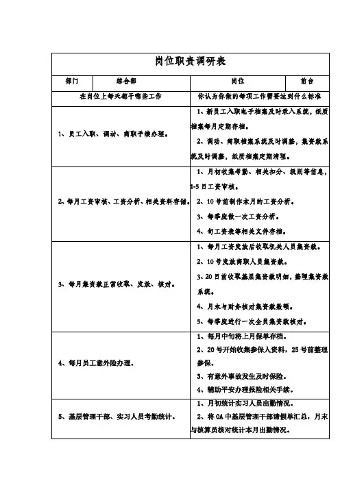 前台岗位职责