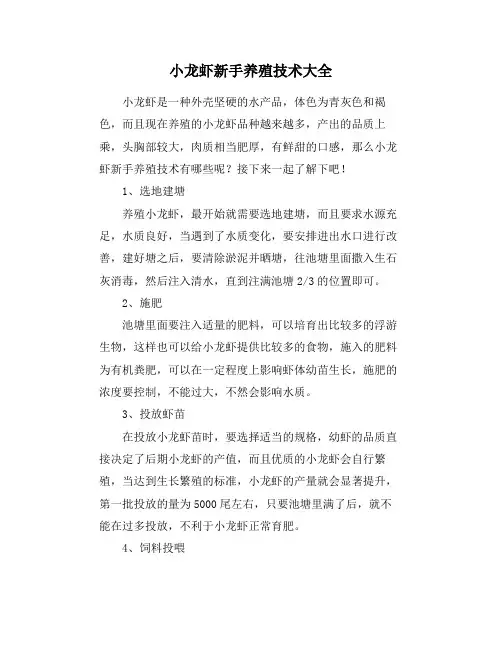 小龙虾新手养殖技术大全