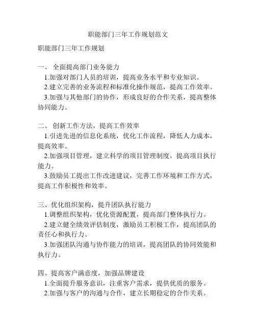 职能部门三年工作规划范文