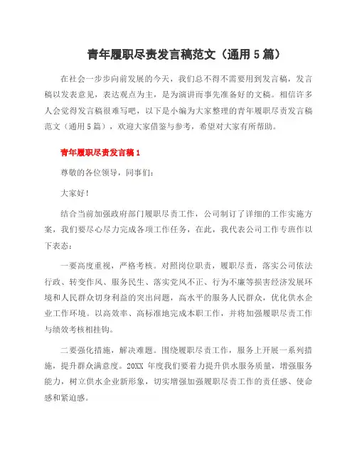 青年履职尽责发言稿范文(5篇)