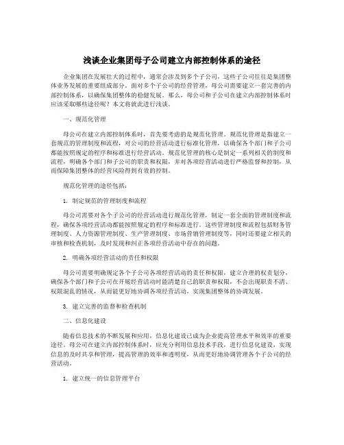 浅谈企业集团母子公司建立内部控制体系的途径
