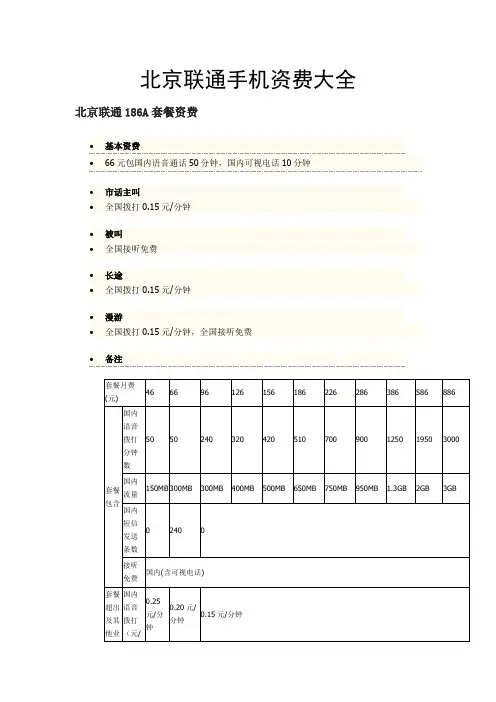 北京联通资费