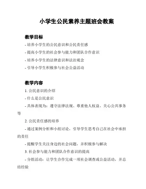 小学生公民素养主题班会教案