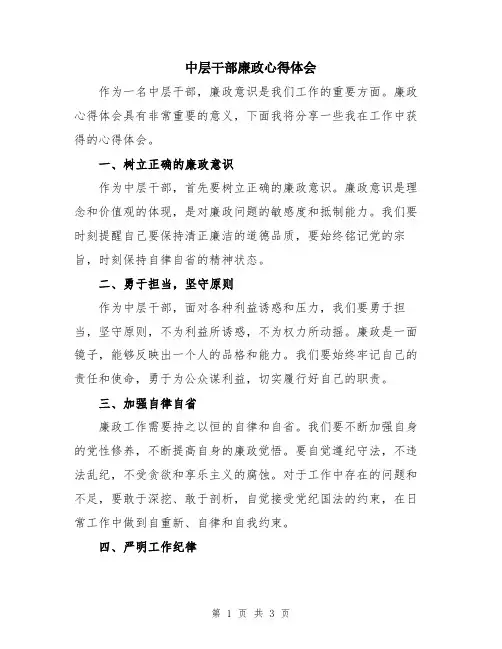 中层干部廉政心得体会