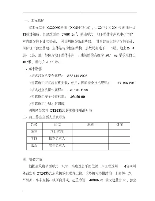 塔吊安装、拆除专项施工组织设计ppt