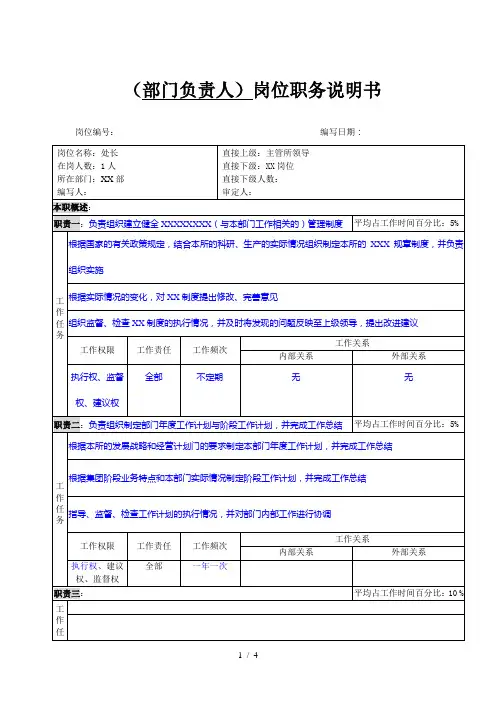 北大纵横—中国兵器工业—部门负责人职务说明书模版