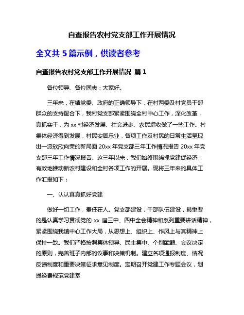 自查报告农村党支部工作开展情况