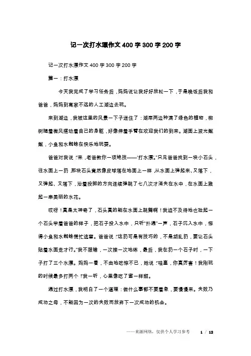 记一次打水漂作文400字300字200字