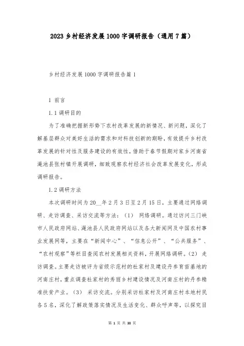 2023乡村经济发展1000字调研报告(通用7篇)