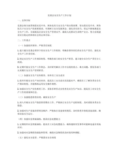 党委会安全生产工作计划