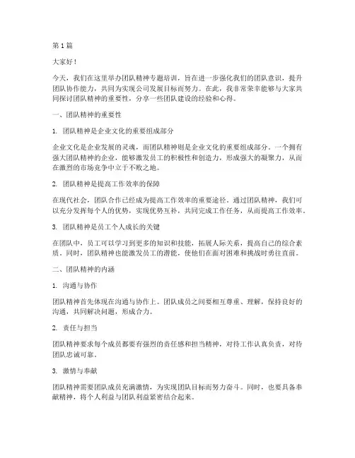 团队精神专题培训发言稿(3篇)