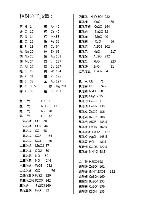 常用相对分子质量