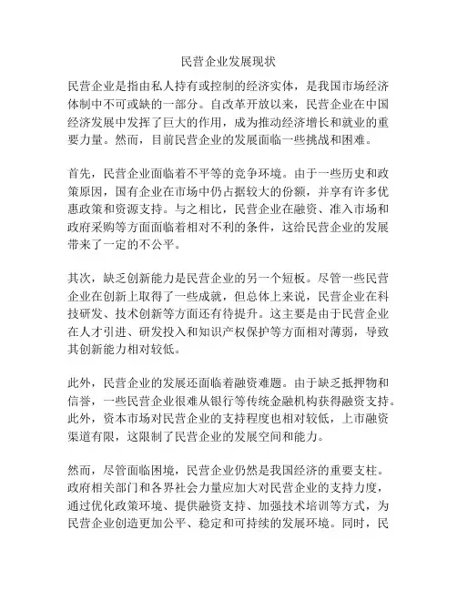 民营企业发展现状