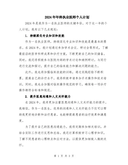 2024年年终执业医师个人计划