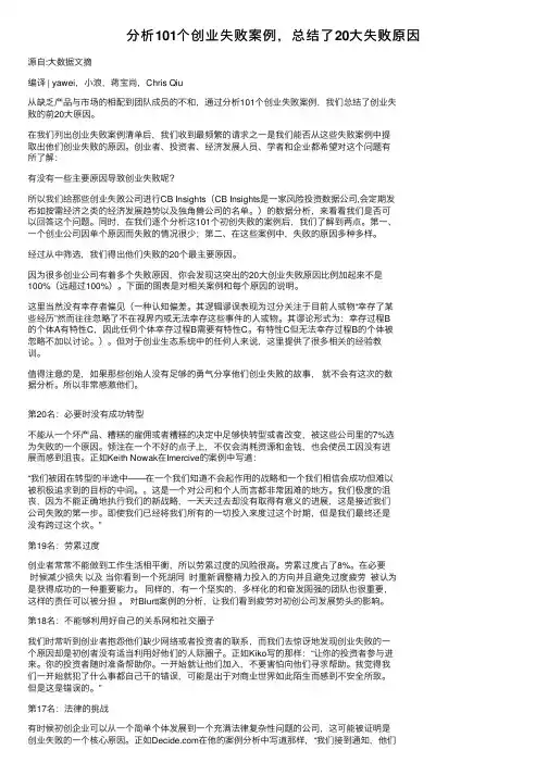 分析101个创业失败案例，总结了20大失败原因