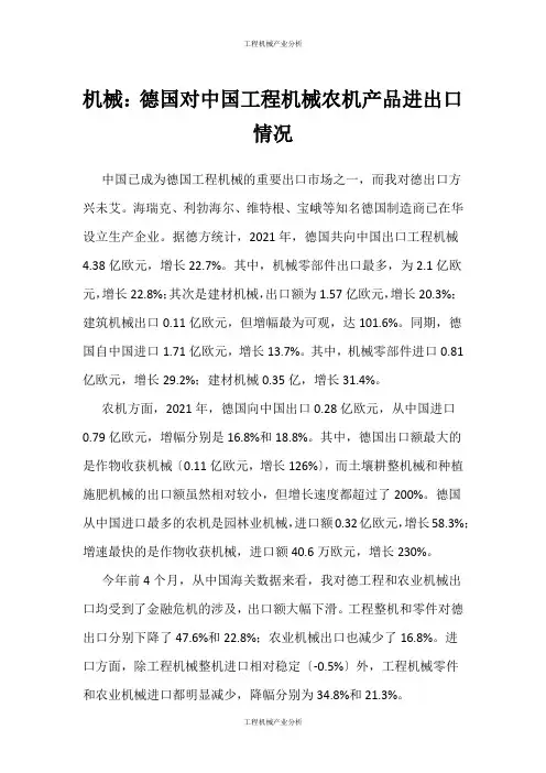 (工程机械产业分析)机械：德国对中国工程机械农机产品进出口情况