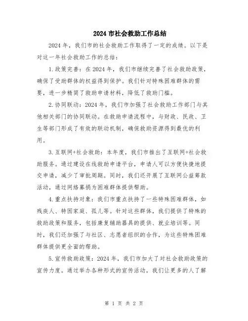 2024市社会救助工作总结