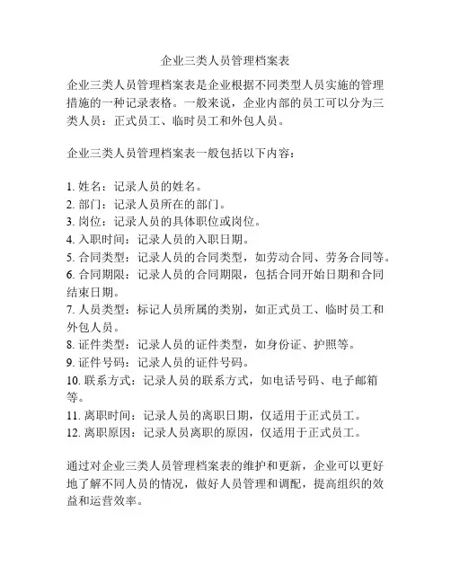 企业三类人员管理档案表