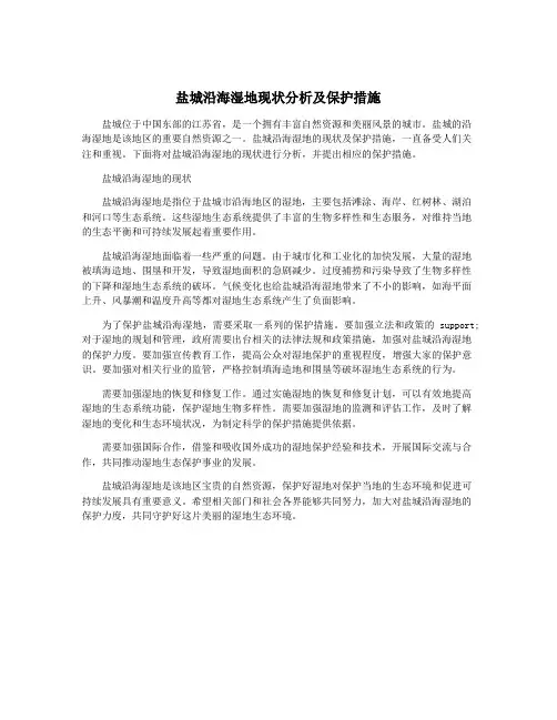 盐城沿海湿地现状分析及保护措施