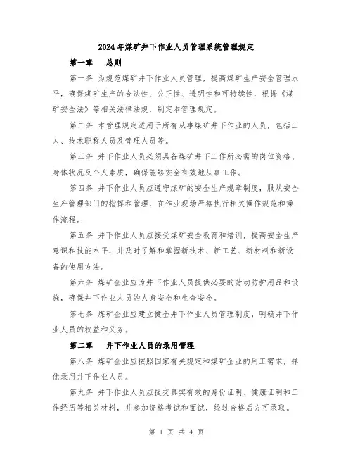 2024年煤矿井下作业人员管理系统管理规定