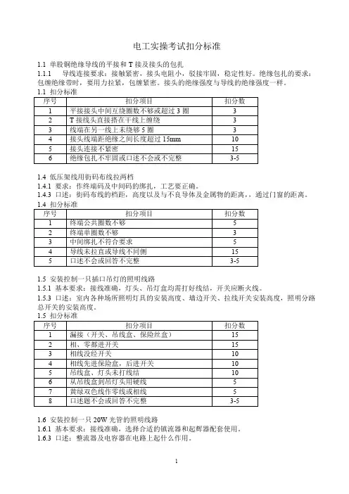 电工实操考试扣分标准