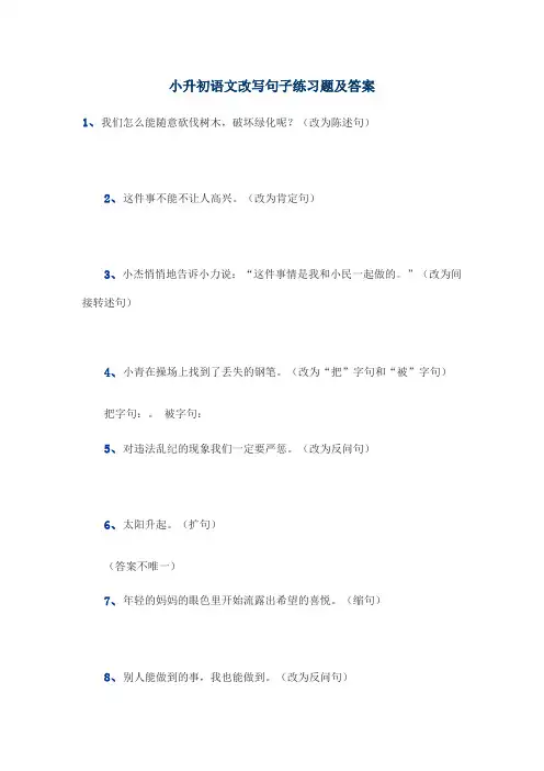 小升初语文改写句子练习题及答案