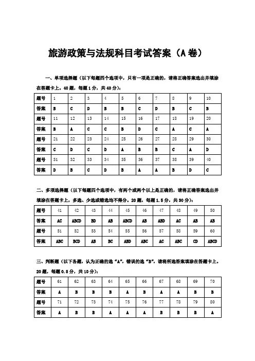 旅游政策与法规A卷答案