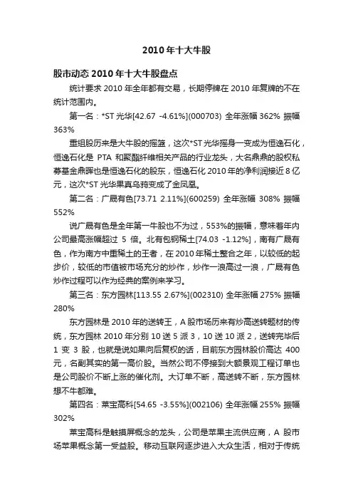 2010年十大牛股