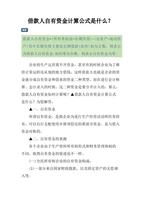 借款人自有资金计算公式是什么？