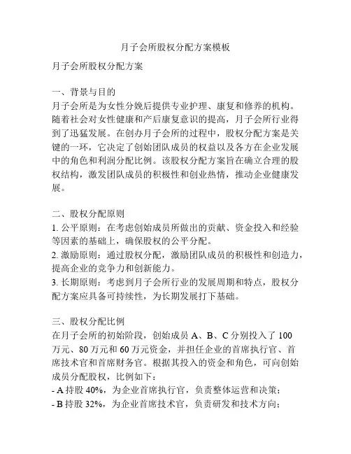 月子会所股权分配方案模板