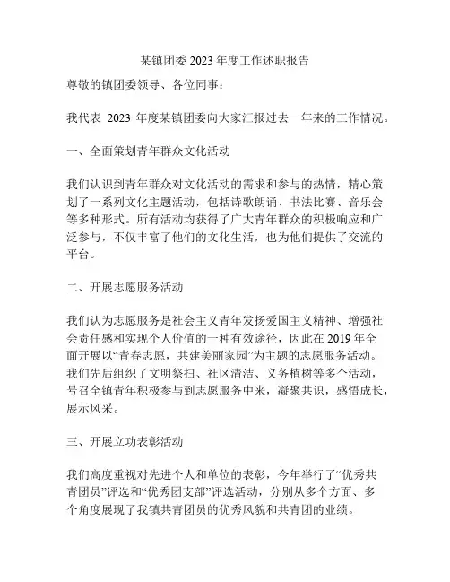 某镇团委2023年度工作述职报告