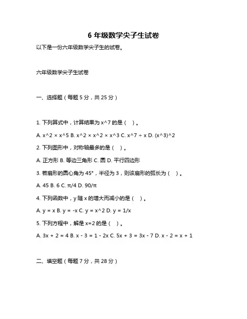 6年级数学尖子生试卷