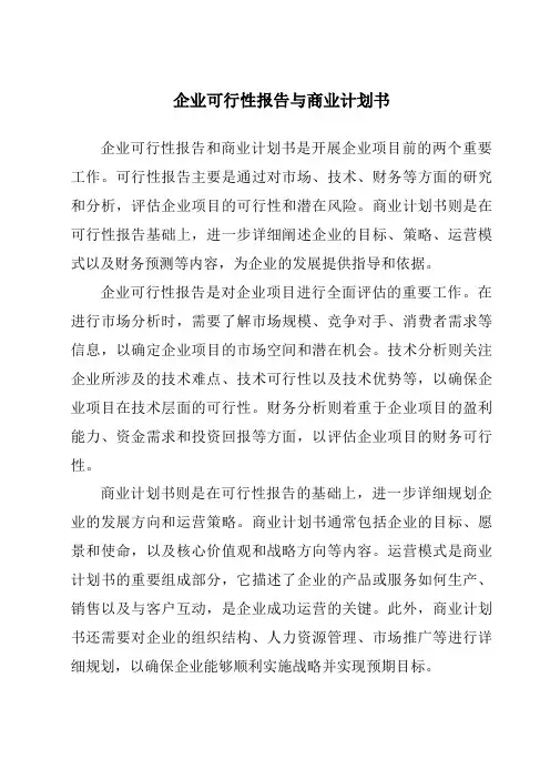 企业可行性报告与商业计划书
