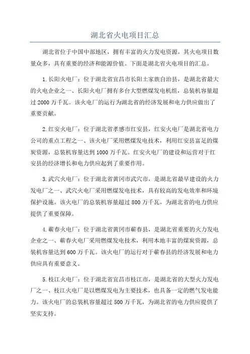湖北省火电项目汇总