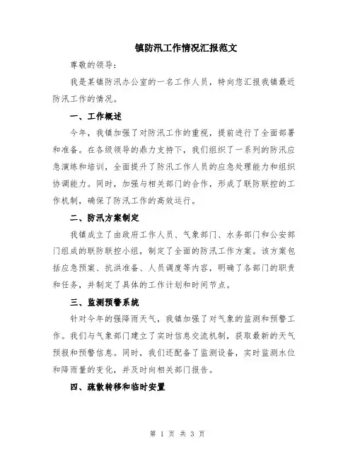 镇防汛工作情况汇报范文