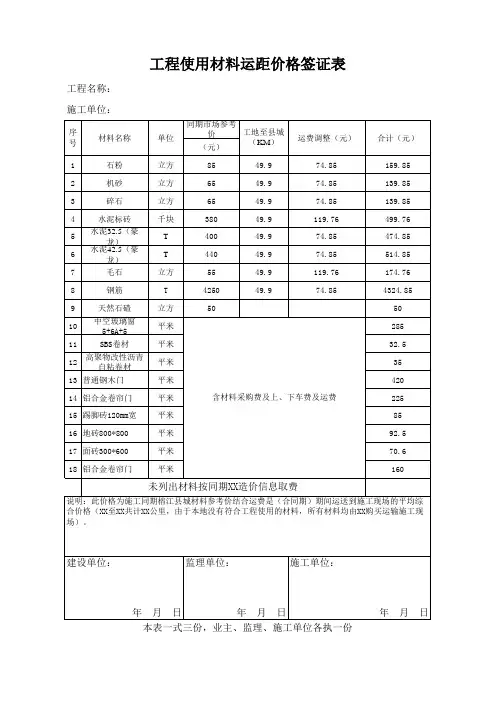 工程使用材料运距价格签证表