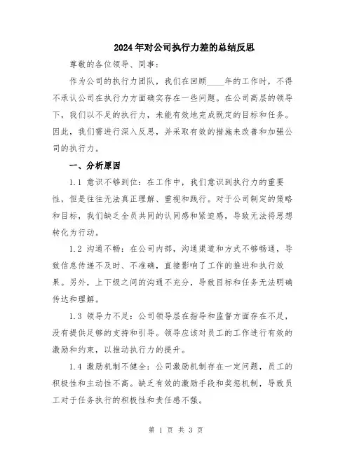 2024年对公司执行力差的总结反思