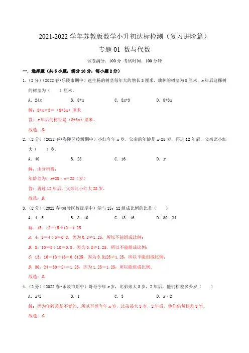 专题01《数与代数》—数学小升初衔接达标检测(解析)