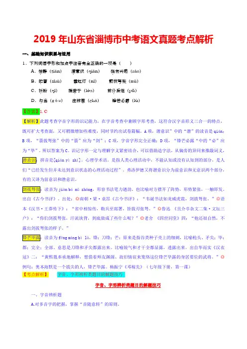 2019年山东省淄博市中考语文真题考点解析