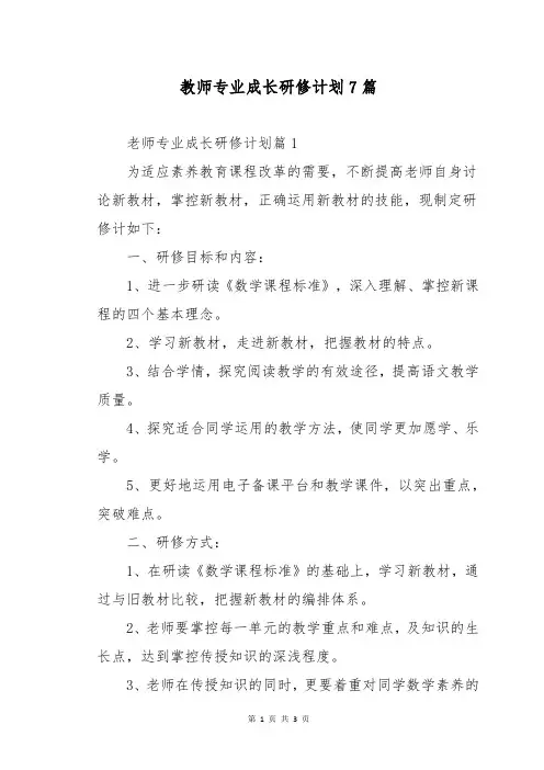 教师专业成长研修计划7篇