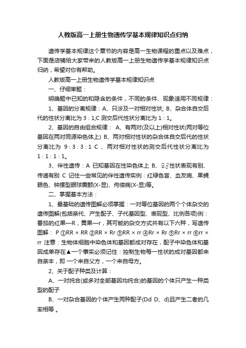人教版高一上册生物遗传学基本规律知识点归纳