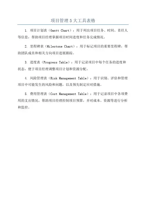 项目管理5大工具表格