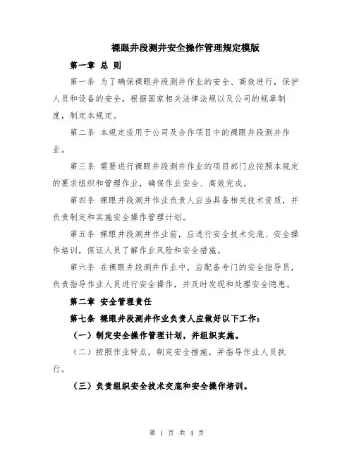裸眼井段测井安全操作管理规定模版
