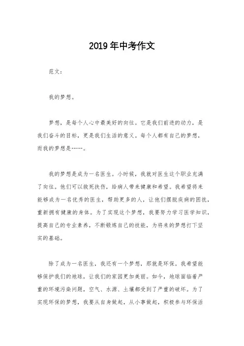 2019年中考作文