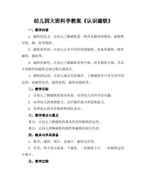 幼儿园大班科学教案《认识磁铁》