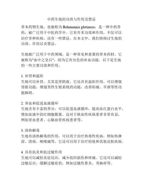 中药生地的功效与作用及禁忌