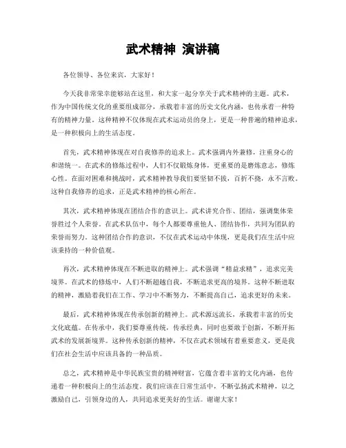 武术精神 演讲稿