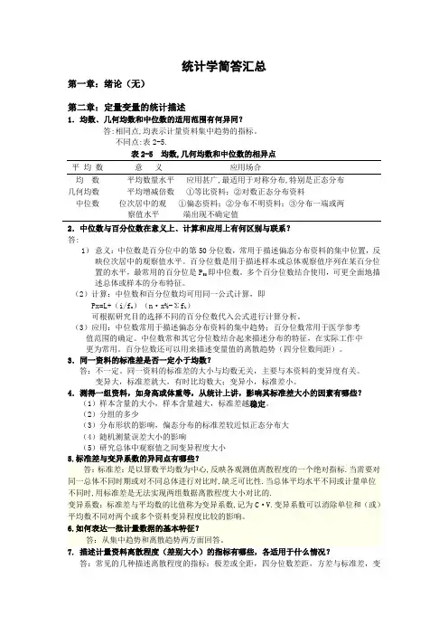卫生统计学简答题汇总