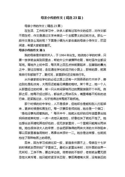 母亲小传的作文（精选23篇）